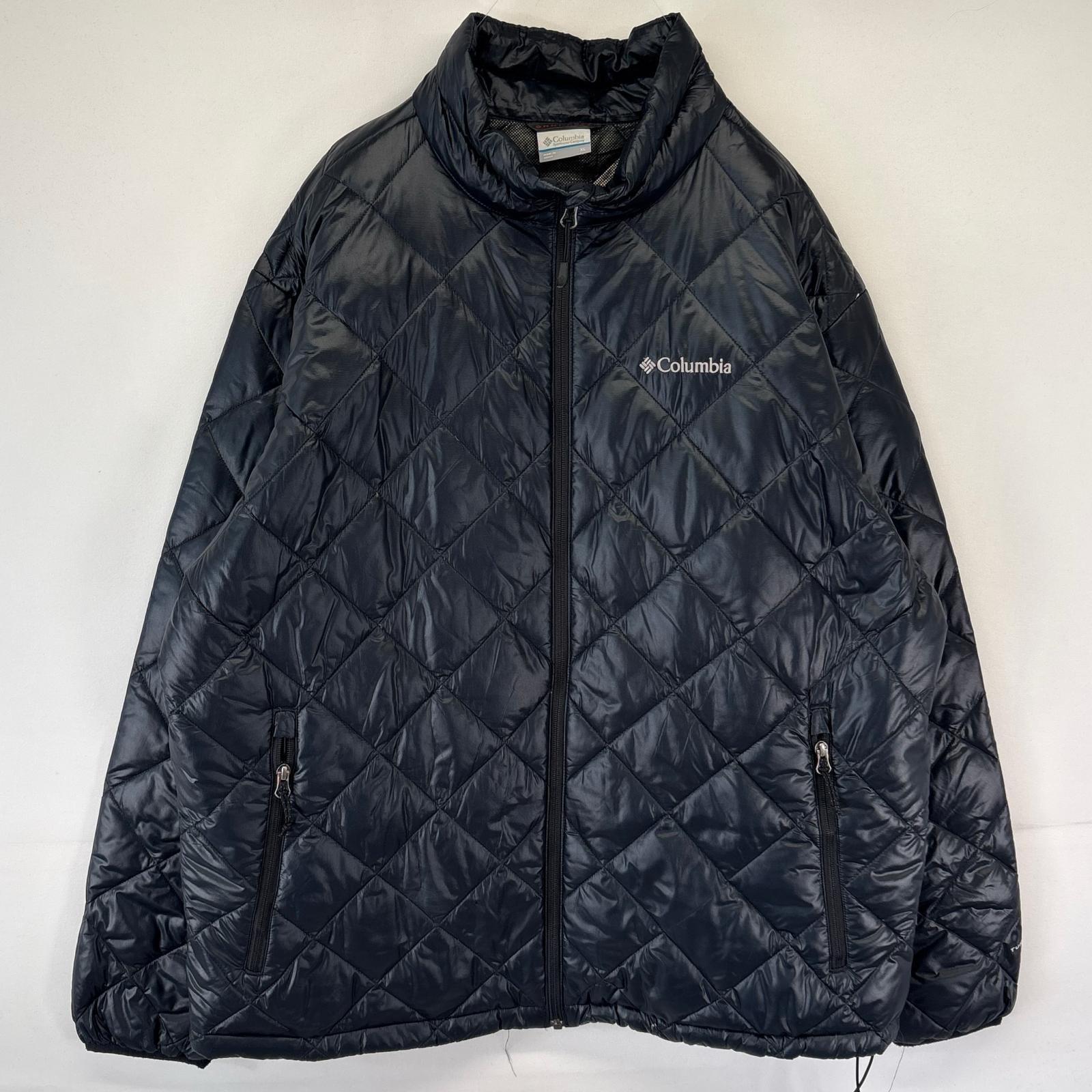 古着 コロンビア Columbia ナイロンジャケット キルティング ダウン ワンポイントロゴ アウトドア XL  ブラック メンズ