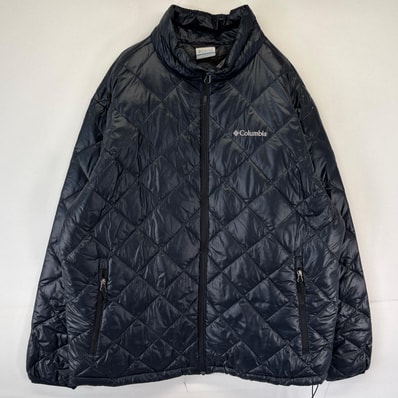 古着 コロンビア Columbia ナイロンジャケット キルティング ダウン ワンポイントロゴ アウトドア XL ブラック メンズ