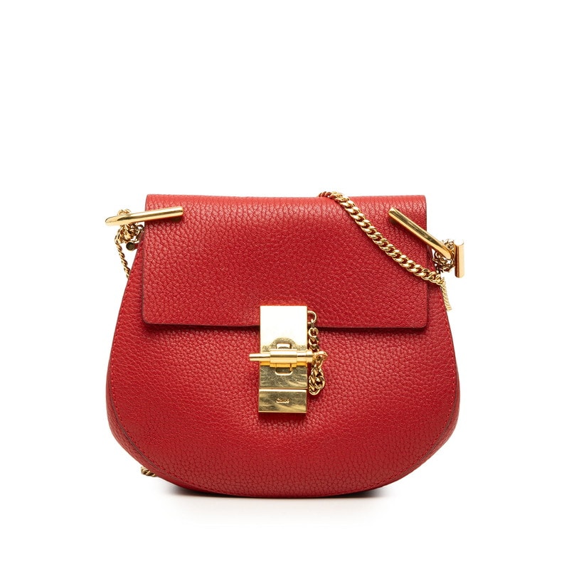 クロエ ドリュー 斜め掛け チェーン ショルダーバッグ レッド ゴールド レザー メッキ レディース Chloe 【中古】