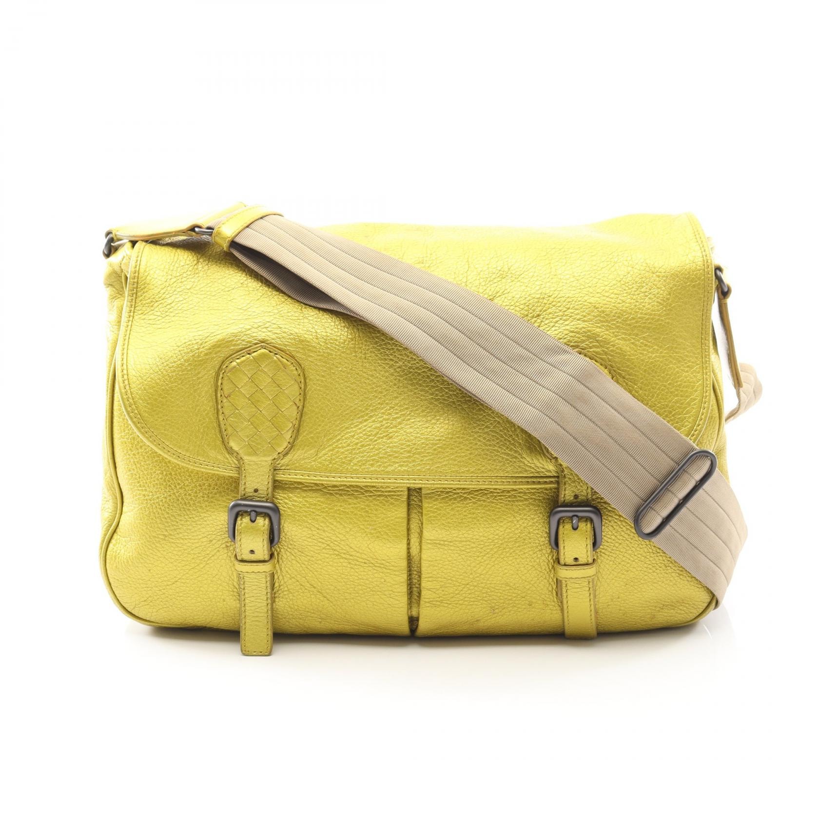 ボッテガヴェネタ BOTTEGA VENETA イントレチャート ショルダーバッグ バッグ レザー メンズ レディース イエロー系 【中古】