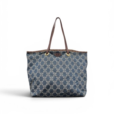 CELINE 希少 セリーヌ パリマカダム スタッズ デニム トートバッグ デニム レザー ブルー ブラウン 肩掛け ショルダーバッグ ショッピングバッグ Y2K Bランク 鑑定済 中古 セリーヌバッグ