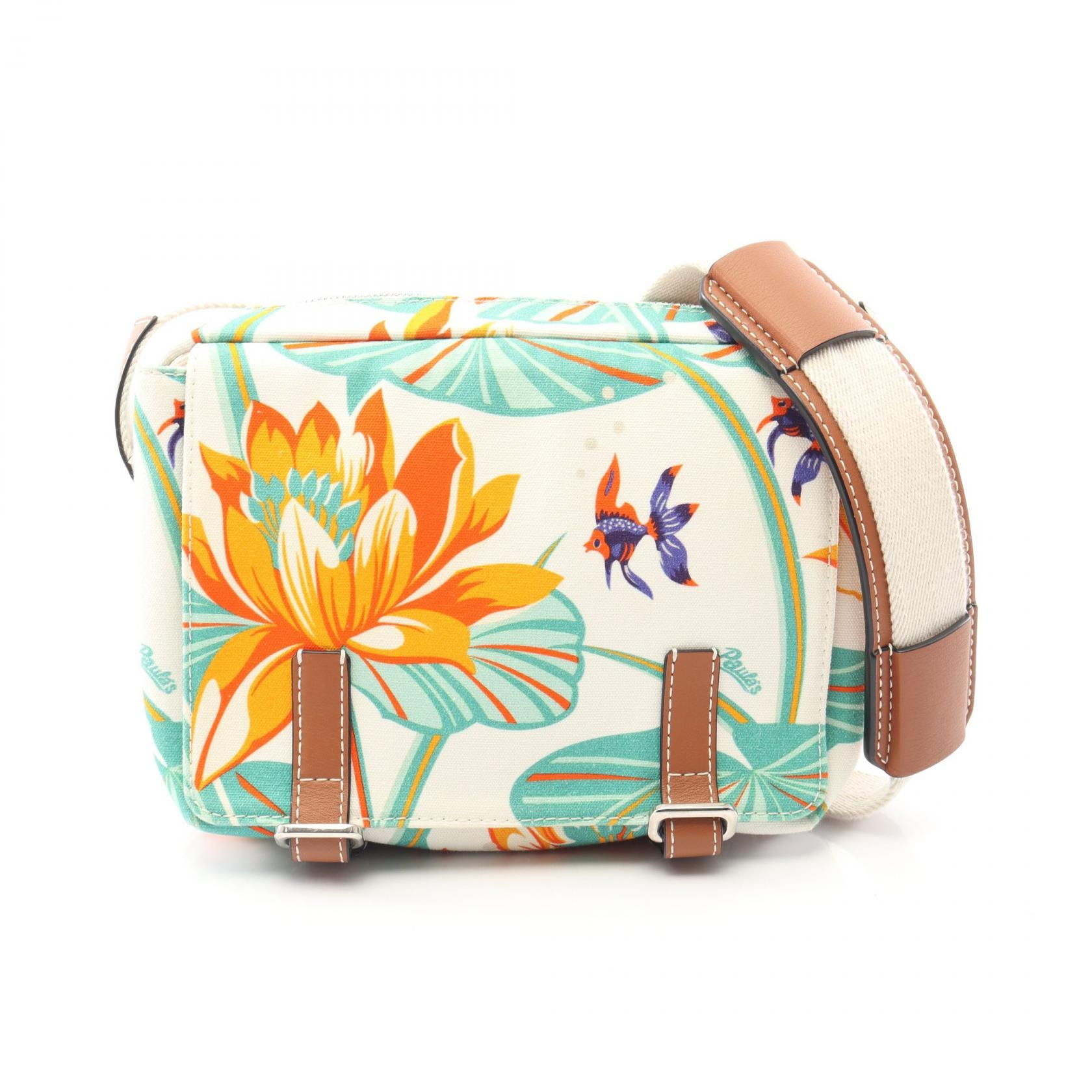 ロエベ LOEWE LOEWE × PAULA'S IBIZA ウォーターリリー ショルダーバッグ バッグ キャンバス レザー レディース ホワイト系 / マルチカラー 【中古】