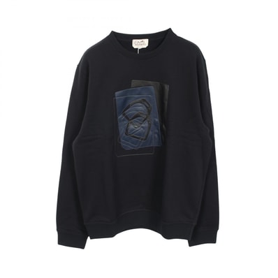 エルメス HERMES レザーパッチ スウェット 衣料品 トップス コットン メンズ ネイビー系 【中古】