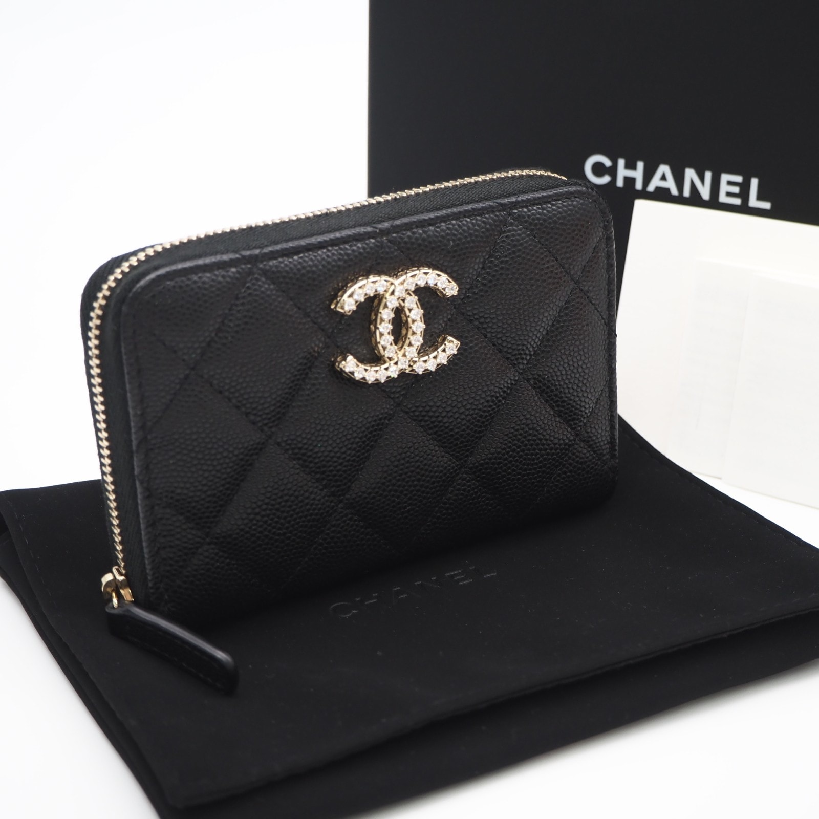 美品 CHANEL シャネル キャビアスキン マトラッセ ジップ コインパース AP4560 コインケース ブラック キャビアスキン レディース