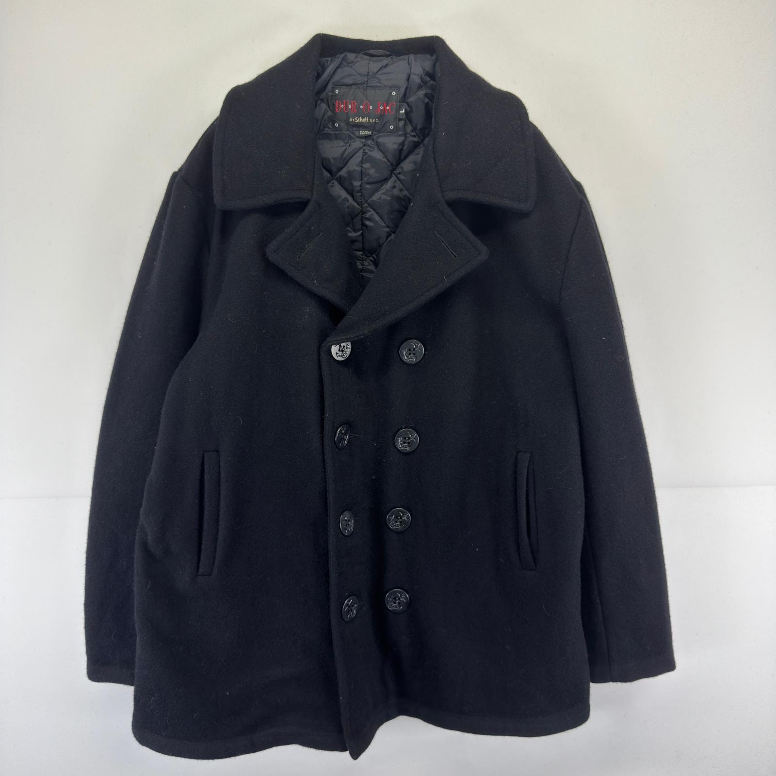 古着 ショット schott ジャケット ミリタリータイプ Pコート ウール L  ブラック系 メンズ