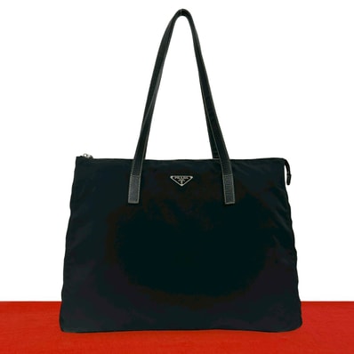 PRADA プラダ 三角ロゴ 金具 ナイロン レザー トートバッグ ブラック
05636