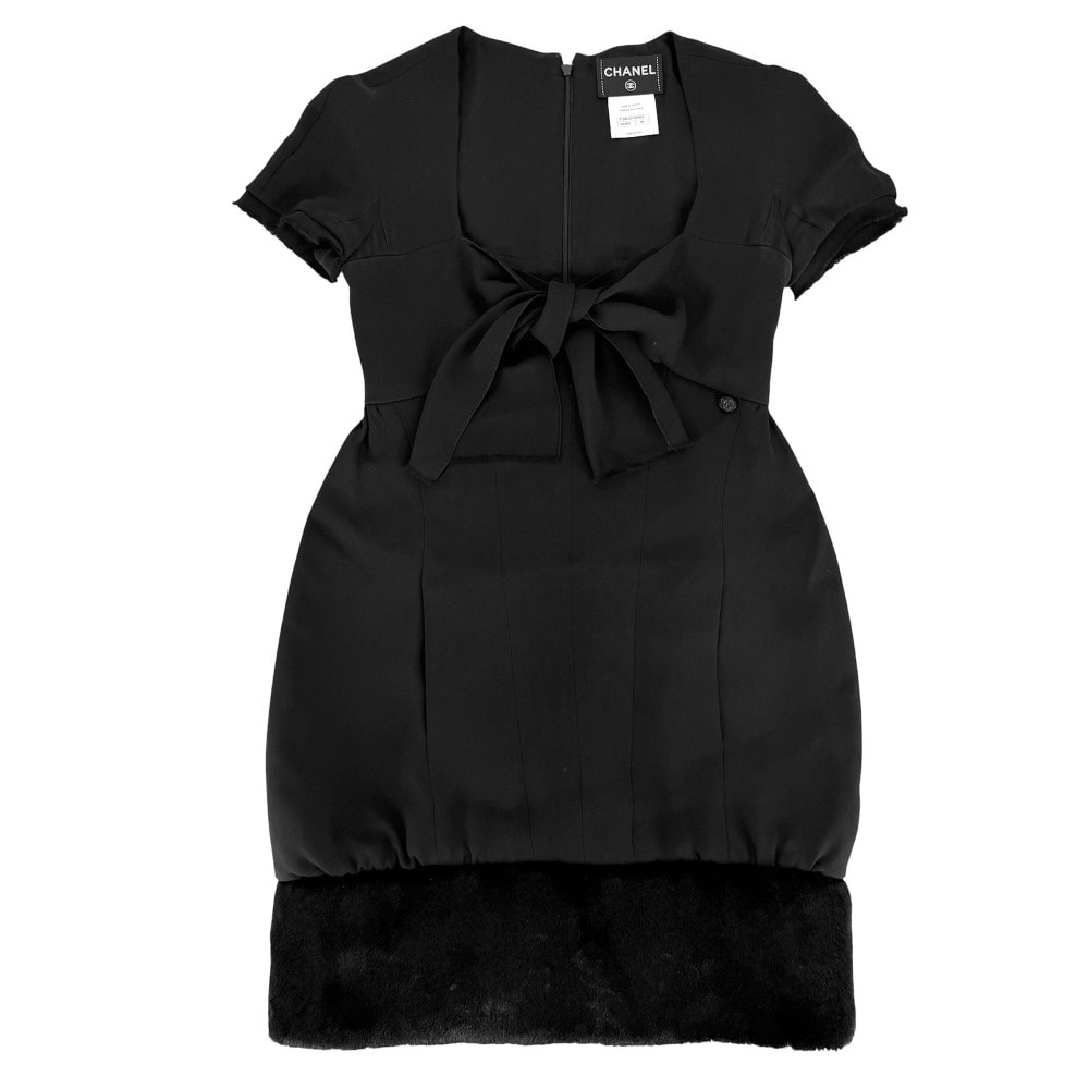 CHANEL シャネル ワンピース 半袖 アパレル 服 36 ブラック 黒 シルク レディース オールシーズン【中古品】