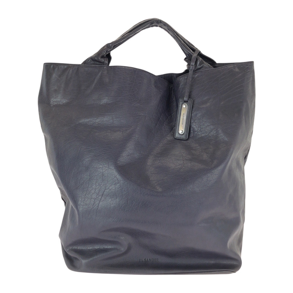 美品 JIL SANDER ジルサンダー ネイビー シルバー金具 レザー トートバッグ ハンドバッグ 男女兼用 601034 【中古】