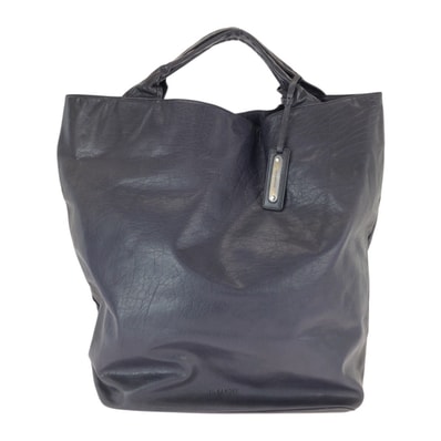 美品 JIL SANDER ジルサンダー ネイビー シルバー金具 レザー トートバッグ ハンドバッグ 男女兼用 601034 【中古】
