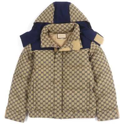 極美品 グッチ ダウンジャケット ベージュ ネイビー メンズ 44 715535