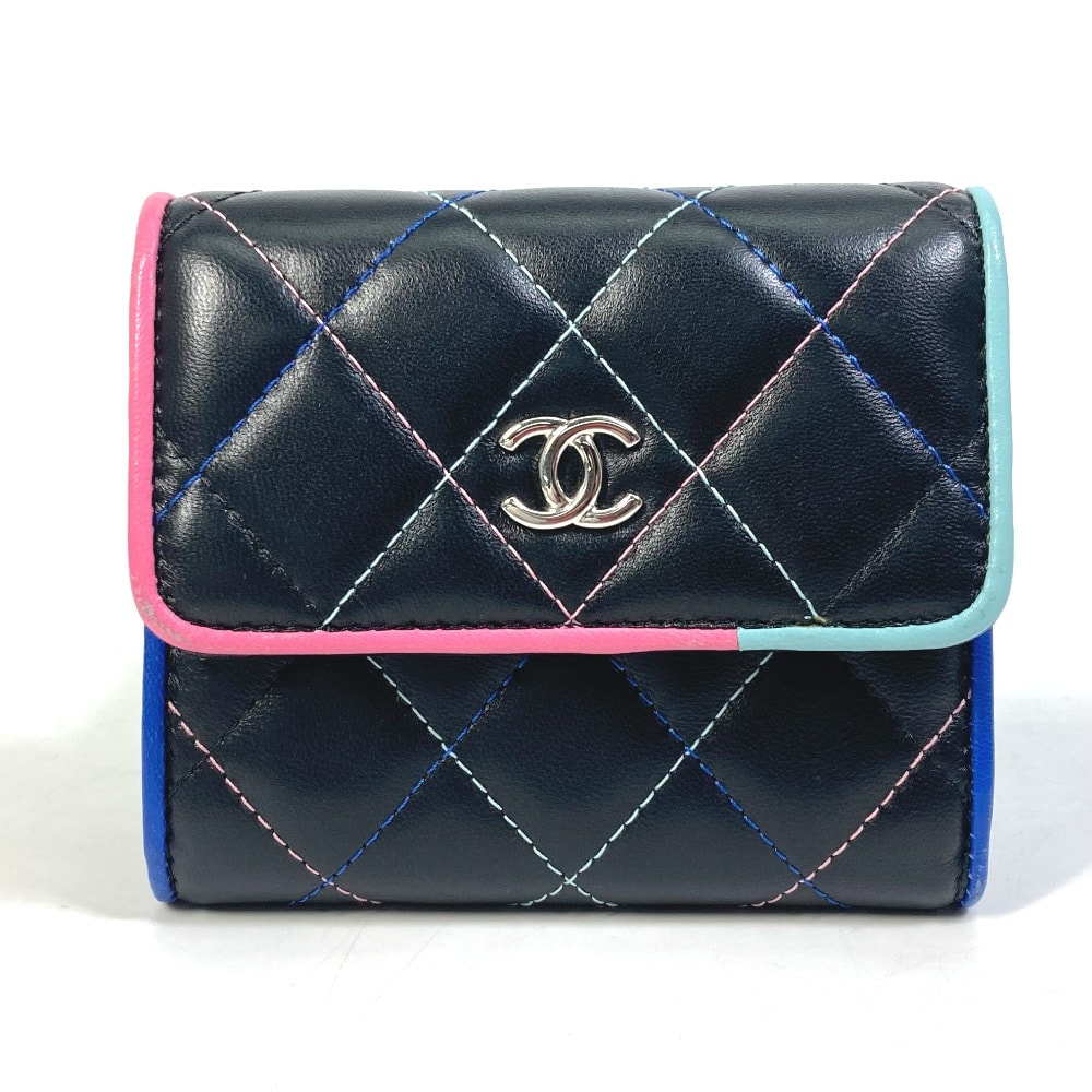 シャネル CHANEL スモールフラップ CC ココマーク コンパクトウォレット 3つ折り財布 ラムスキン ブラック