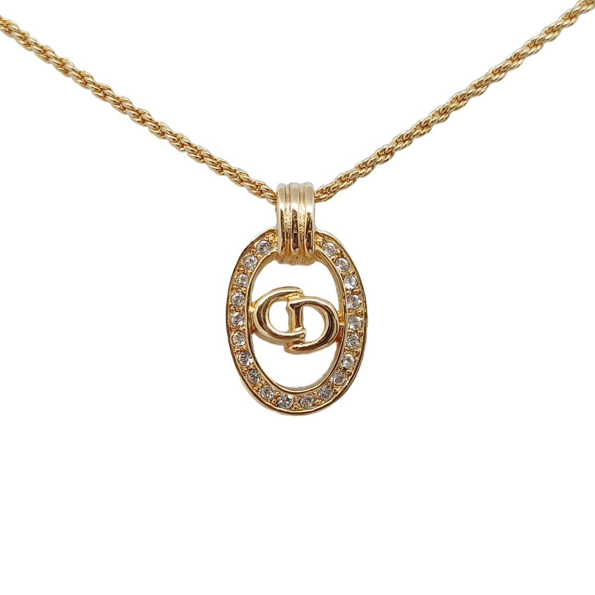 Christian Dior クリスチャンディオール CDロゴ ラインストーン オーバル ネックレス GP 【中古】