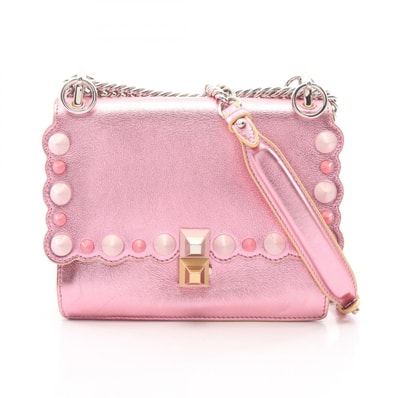 フェンディ FENDI MINI KAN I ミニ キャナイ メタリック ショルダーバッグ バッグ レザー レディース ピンク系 【中古】