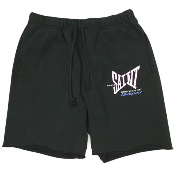 新品 SAINT MICHAEL セントマイケル 25SS 日本製 SWEAT SHORTS / RIBON SAINT カットオフ スウェットショーツ SM-HR8-0000-059 M BLACK SAINT Mxxxxxx ショートパンツ ボトムス