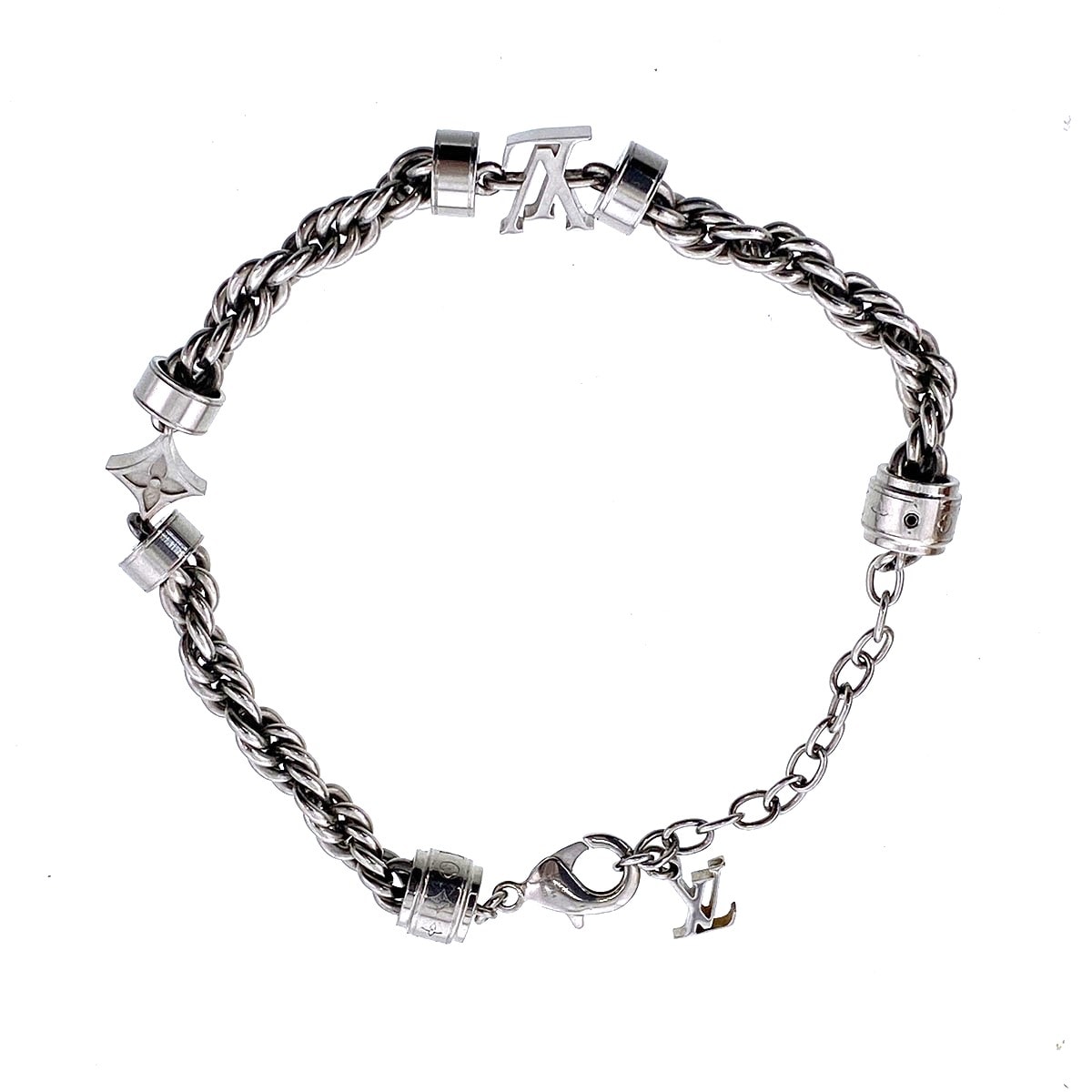 LOUIS VUITTON ルイ・ヴィトン ロゴ LVワイヤー モノグラムフラワー ブレスレット M02744 メタル シルバー  メンズ【中古】