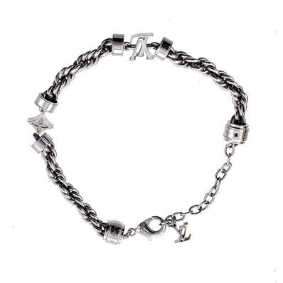 LOUIS VUITTON ルイ・ヴィトン ロゴ LVワイヤー モノグラムフラワー ブレスレット M02744 メタル シルバー メンズ【中古】