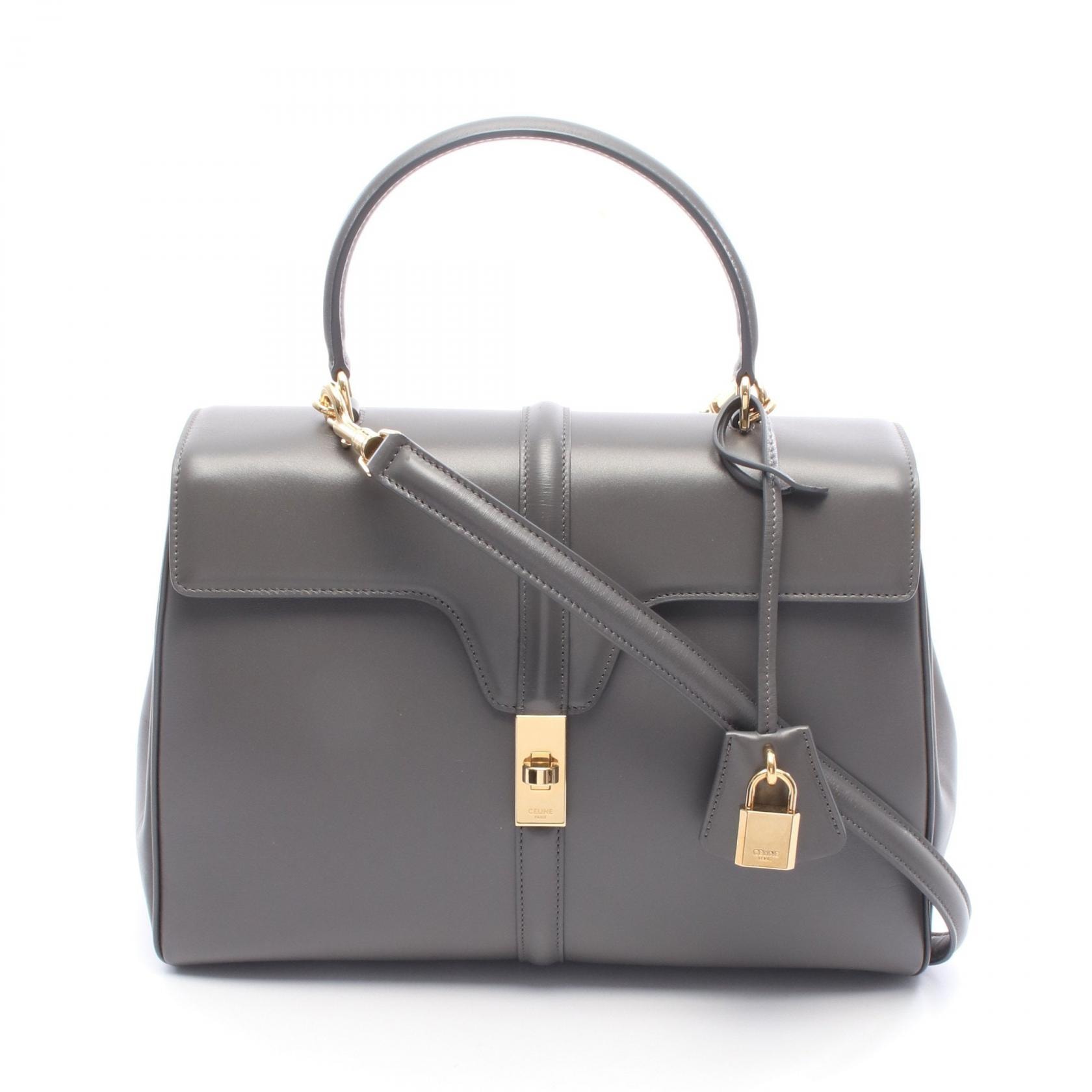 셀린느 CELINE 16 시즈 미디엄 핸드백 백 가죽 여성용 그레이 187373 [중고]