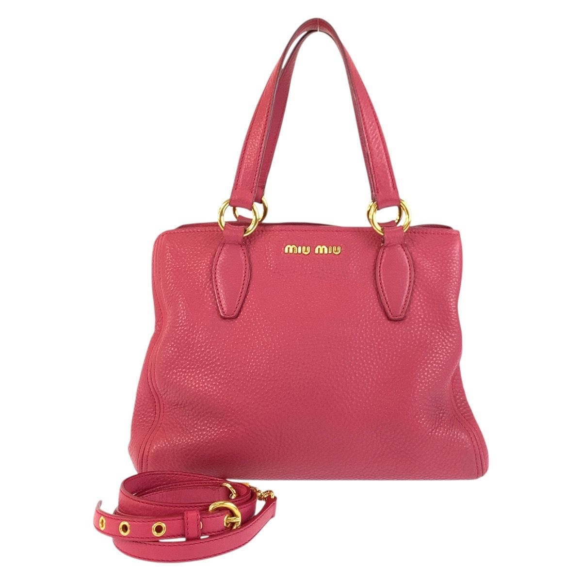 美品 MIUMIU ミュウミュウ ヴィッテロ カリブ ピンク ゴールド金具 レザー ハンドバッグ トートバッグ ショルダーバッグ 2way 502744 【中古】