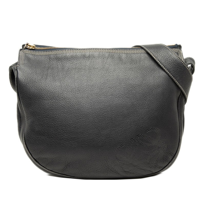 ロエベ アナグラム 斜め掛け ショルダーバッグ ネイビー レザー レディース LOEWE 中古