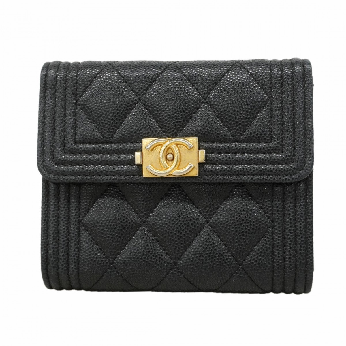 【6eb1288-k】シャネル 財布 ボーイシャネル キャビアスキン ブラック ゴールド金具【中古】レディース