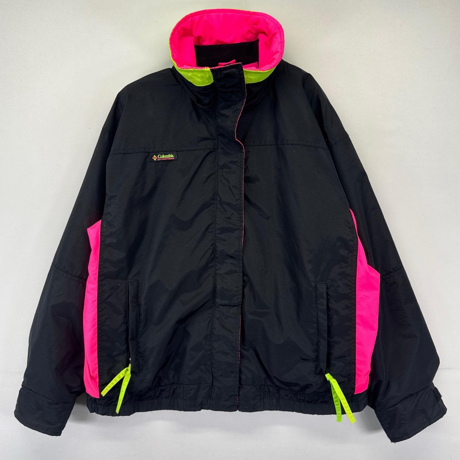 古着 80's/80年代 コロンビア Columbia ジャケット フルジップ ワンポイントロゴ ブルゾン ネオンカラー L  ブラック系 レディース