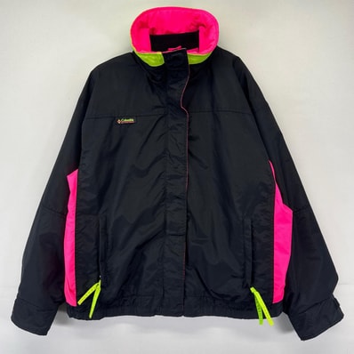 古着 80's/80年代 コロンビア Columbia ジャケット フルジップ ワンポイントロゴ ブルゾン ネオンカラー L ブラック系 レディース
