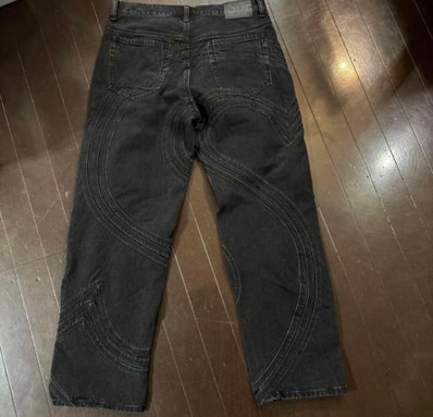 Supreme S Logo Leather Baggy 5-Pocket Jean "Black"