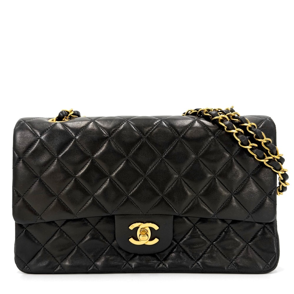 CHANEL シャネル ショルダーバッグ マトラッセ25 ダブルチェーン ダブルフラップ 肩掛け 斜め掛け ココマーク ターンロック ラムスキン    ブラック 黒 ゴールド金具 レディース【中古品】
