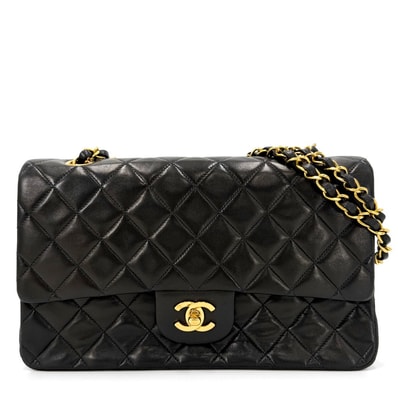 CHANEL シャネル ショルダーバッグ マトラッセ25 ダブルチェーン ダブルフラップ 肩掛け 斜め掛け ココマーク ターンロック ラムスキン ブラック 黒 ゴールド金具 レディース【中古品】