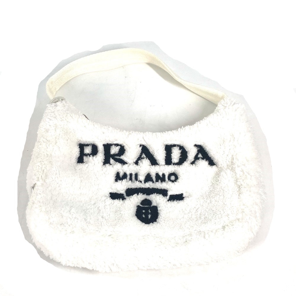 プラダ PRADA Re-Edition 2000 SPUGNA ロゴ カバン 1NE515 テリー ミニ ハンドバッグ ショルダーバッグ 肩掛け トートバッグ ファブリック ホワイト 未使用