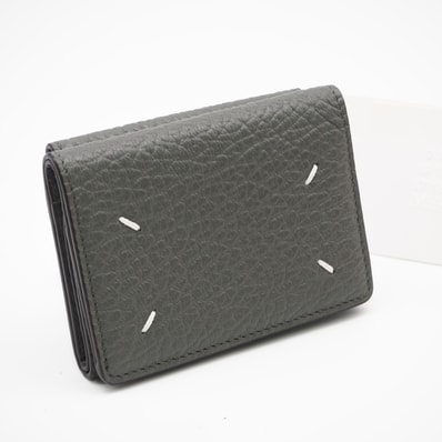 極美品 MAISON MARGIELA メゾンマルジェラ カーフスキン スリーフォールド ウォレット S36UI0416 三つ折り財布 グレー カーフレザー メンズ