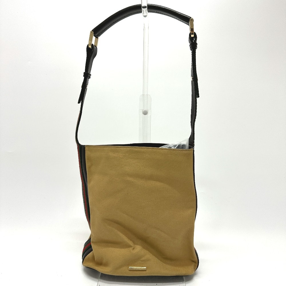 グッチ GUCCI シェリーライン 001・4286 ヴィンテージ バケツ型 カバン 肩掛け ショルダーバッグ レザー/キャンバス ベージュ