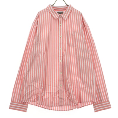 美品 L.L.Bean SIGNATURE エルエルビーンシグネチャー ストライプ柄 長袖 コットンシャツ XXL ピンク