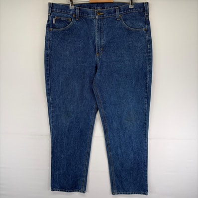 古着 カーハート Carhartt デニム パンツ ワンポイントロゴ ジーパン ジーンズ 大きいサイズ ワーク w40 L32 ブルー系 メンズ