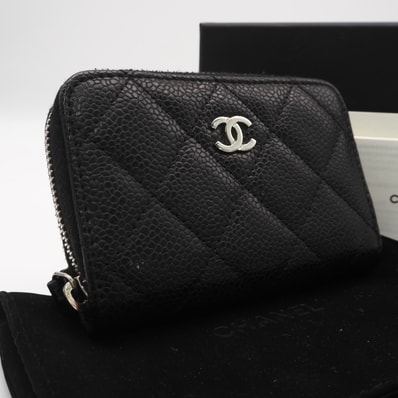美品 CHANEL シャネル キャビアスキン クラシック ジップ コインパース AP0216 コインケース ブラック キャビアスキン レディース