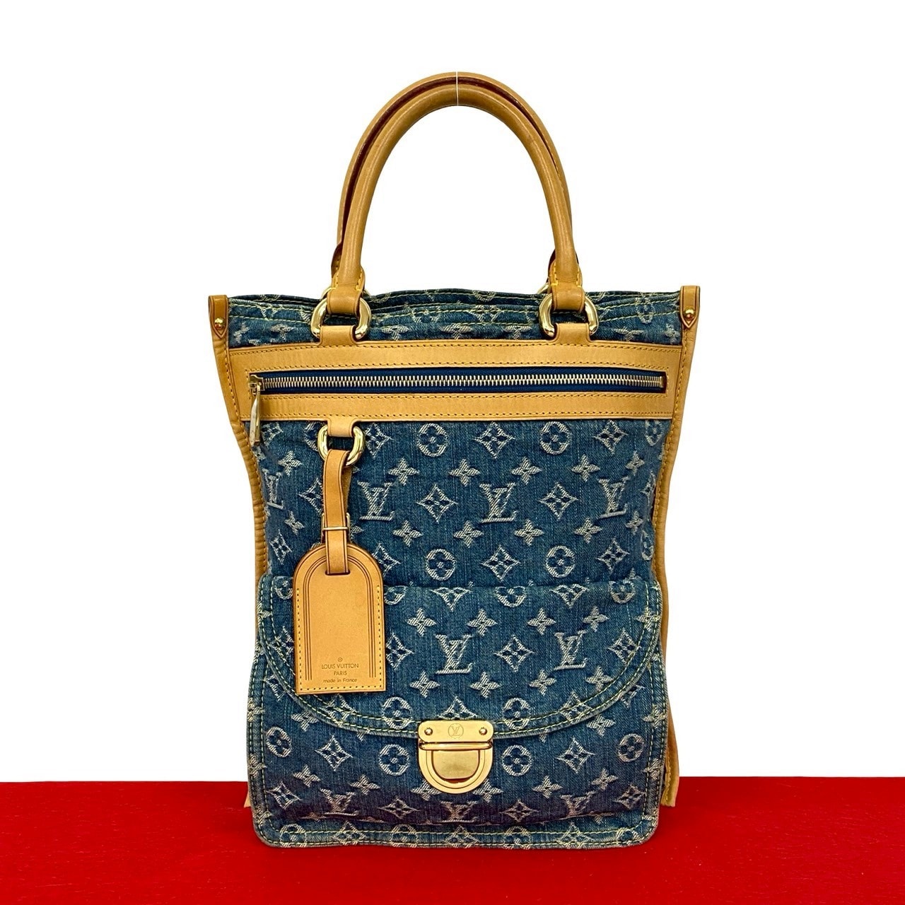 LOUIS VUITTON ルイヴィトン フラット ショッパー モノグラム デニム レザー トートバッグ ブルー
 54241