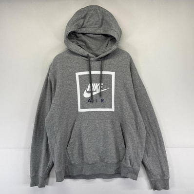 古着 ナイキ NIKE パーカー プルオーバー フーディ プリント スウェット ビッグロゴ スポーツ M グレー系 メンズ