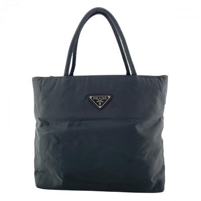 PRADA プラダ トートバッグ テスート 三角ロゴプレート 肩掛け ナイロン ブラック 黒 シルバー金具 レディース 美品【中古品】