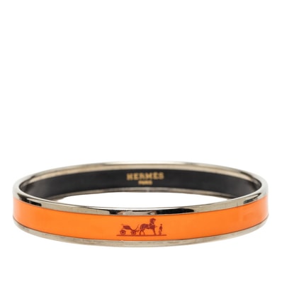 エルメス エマイユPM カレーシュ バングル シルバー オレンジ メタル エナメル レディース HERMES 中古