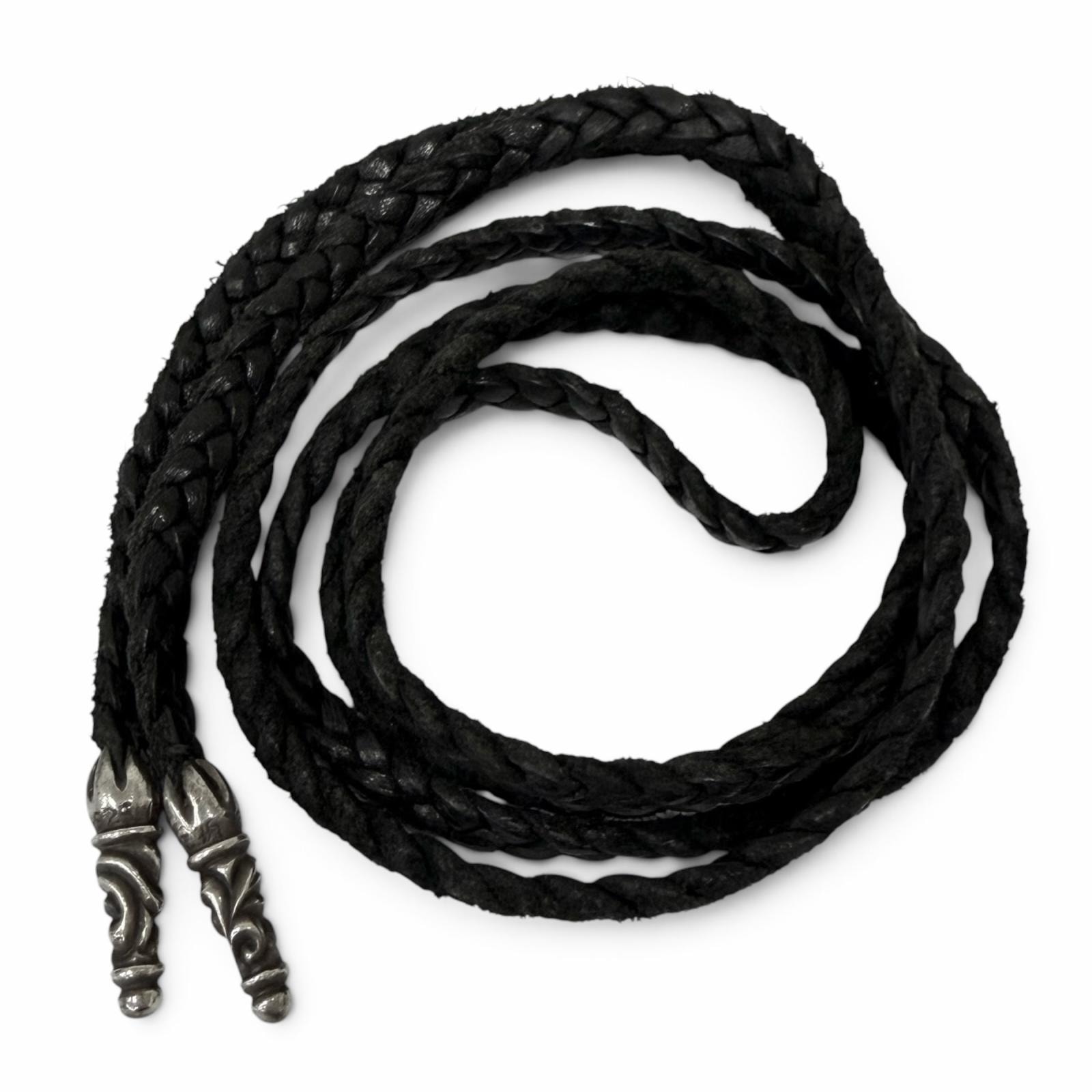 美品 クロムハーツ ネックレス LEATHER BRAID SCROLL 黒