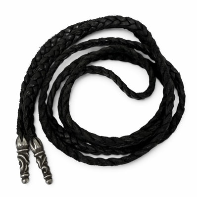 美品 クロムハーツ ネックレス LEATHER BRAID SCROLL 黒