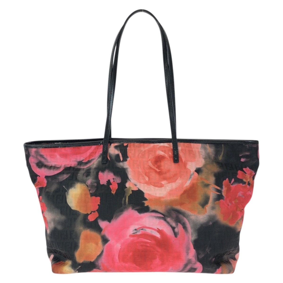 美品 FENDI フェンディ ズッキーノ フローラル ブラック ピンク オレンジ ナイロン レザー/ トートバッグ ショルダーバッグ 601756 【中古】