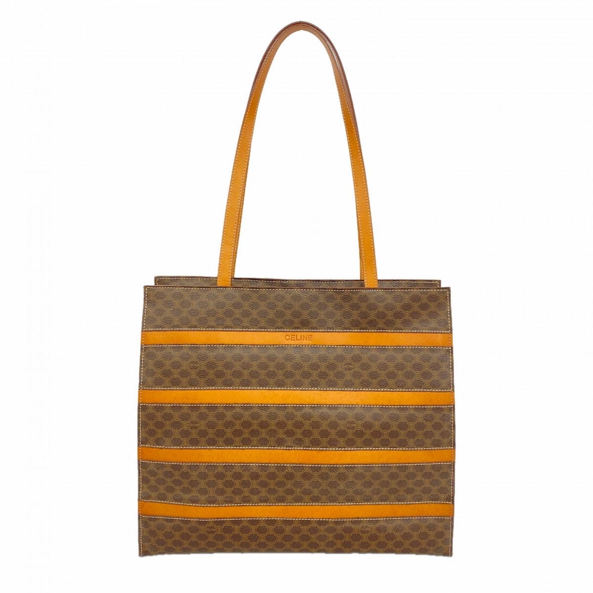 【6dc3491】セリーヌ トートバッグ マカダム PVC ブラウン ゴールド金具【中古】レディース