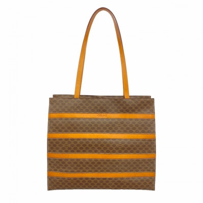 【6dc3491】セリーヌ トートバッグ マカダム PVC ブラウン ゴールド金具【中古】レディース