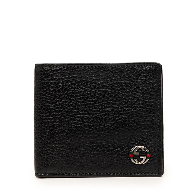 グッチ インターロッキングG 二つ折り財布 308795 ブラック レザー レディース GUCCI 【中古】