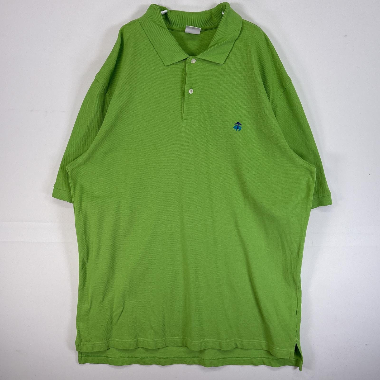 古着 90's/90年代 ブルックスブラザーズ Brooks Brothers 鹿の子 半袖 ポロシャツ ロゴ 刺繍 大きいサイズ ORIGINAL FIT XL  グリーン系 無地 メンズ
