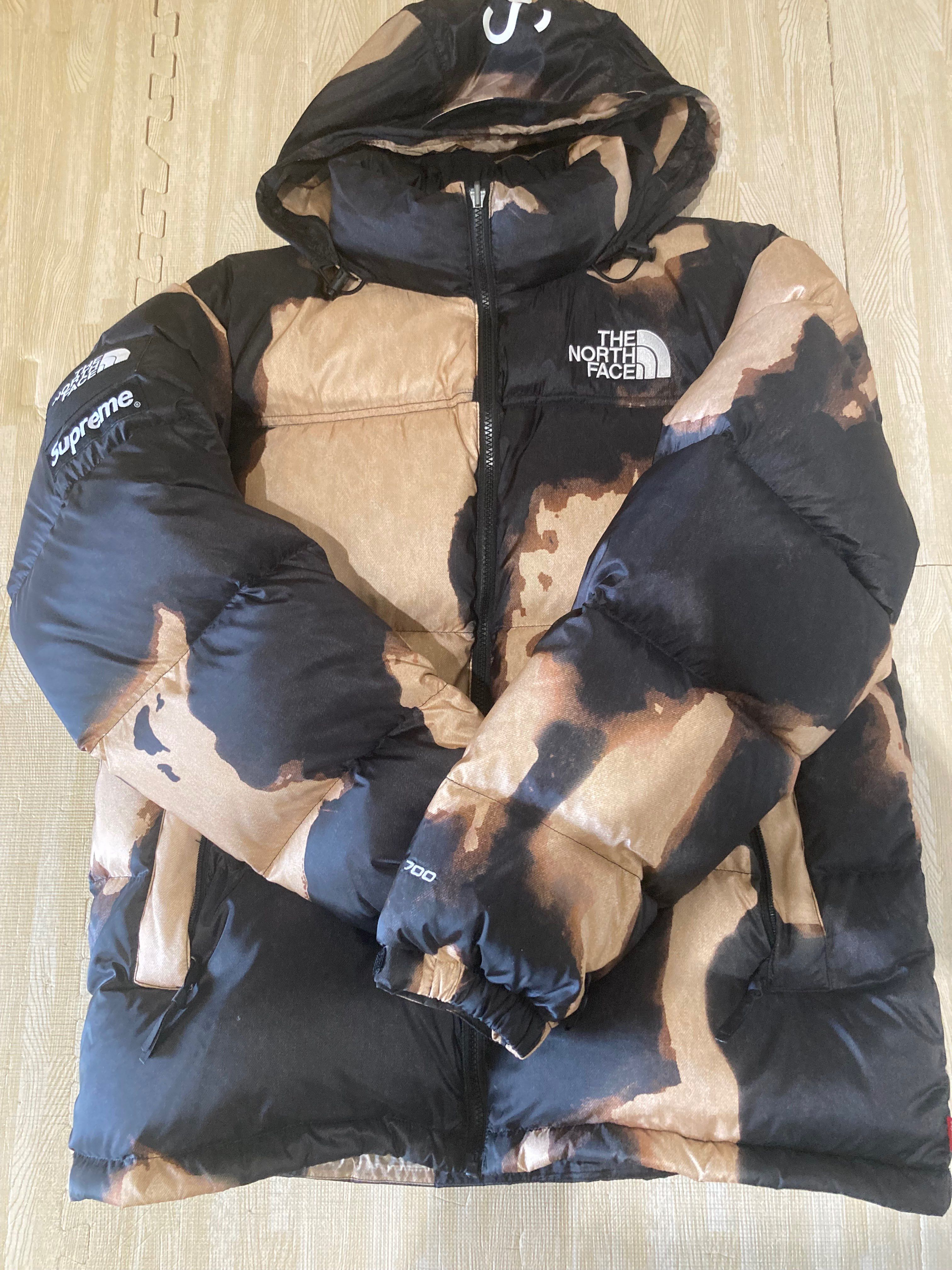 Supreme x The North Face Bleached Denim Print Nuptse Jacket "Black"