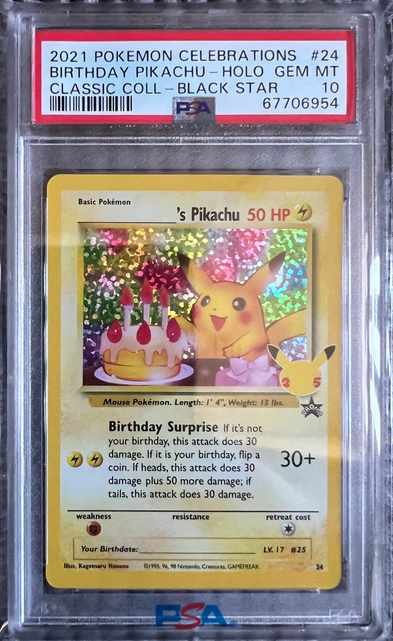 _のピカチュウ(お誕生日ピカチュウ)【英語版】(ソード&シールド「セレブレーションズ」)