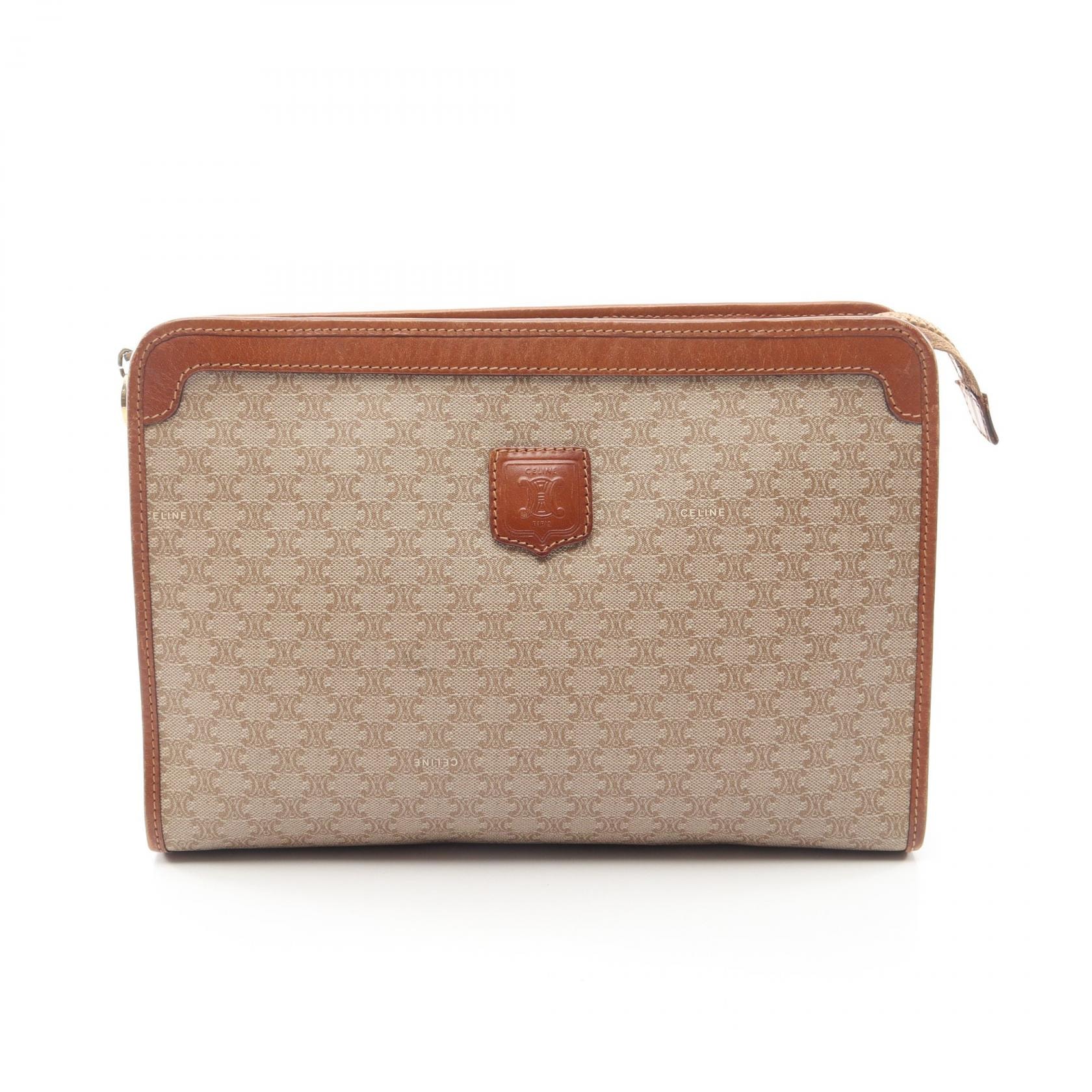 セリーヌ CELINE マカダム セカンドバッグ クラッチバッグ バッグ PVCコーティングキャンバス レザー レディース ベージュ系 / ブラウン系 【中古】