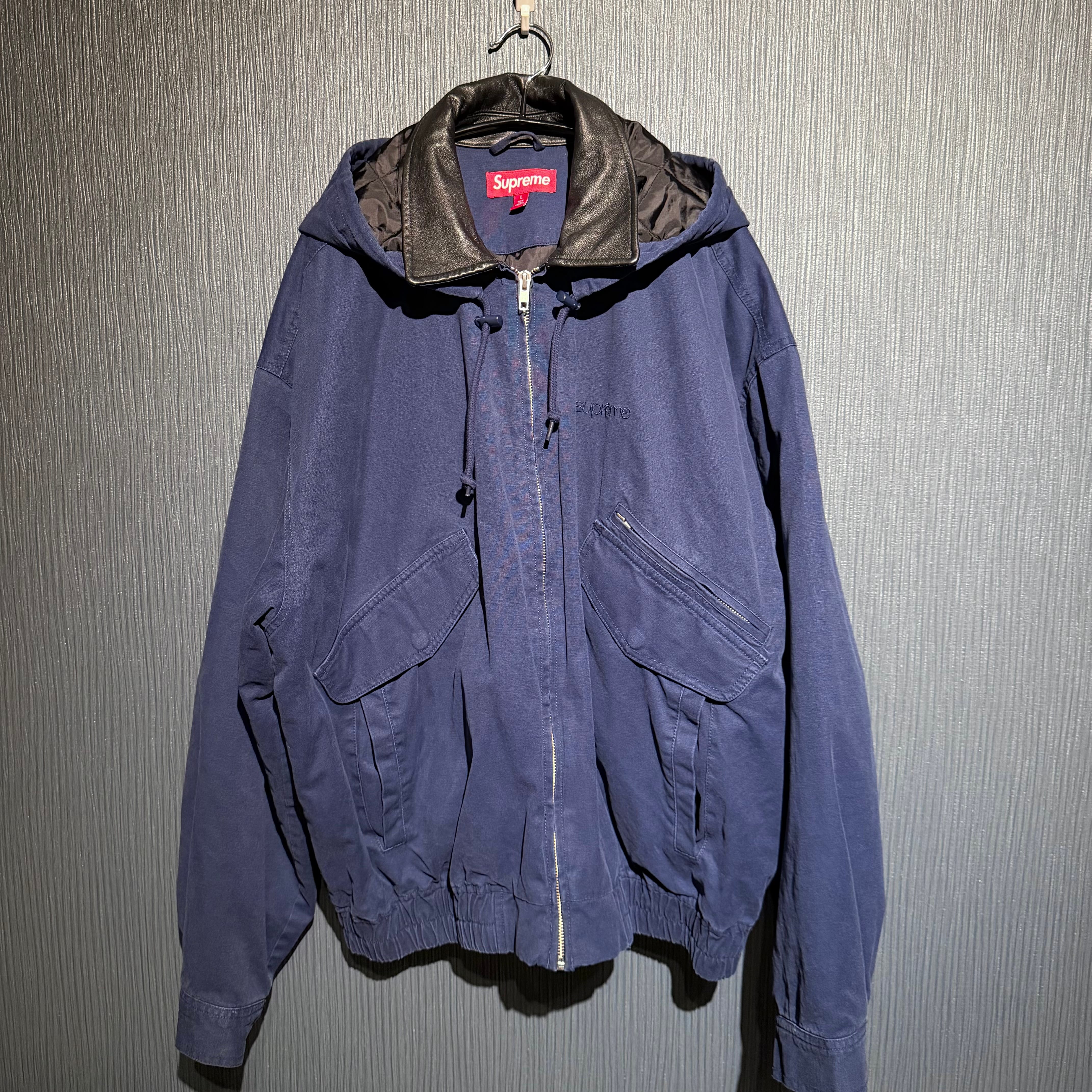 Supreme Leather Collar Utility Jacket "Navy"